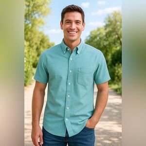 J.Crew Broken-In Oxford Men XXL Slim Fit Button-Down Shirt Aqua Classic Coastal